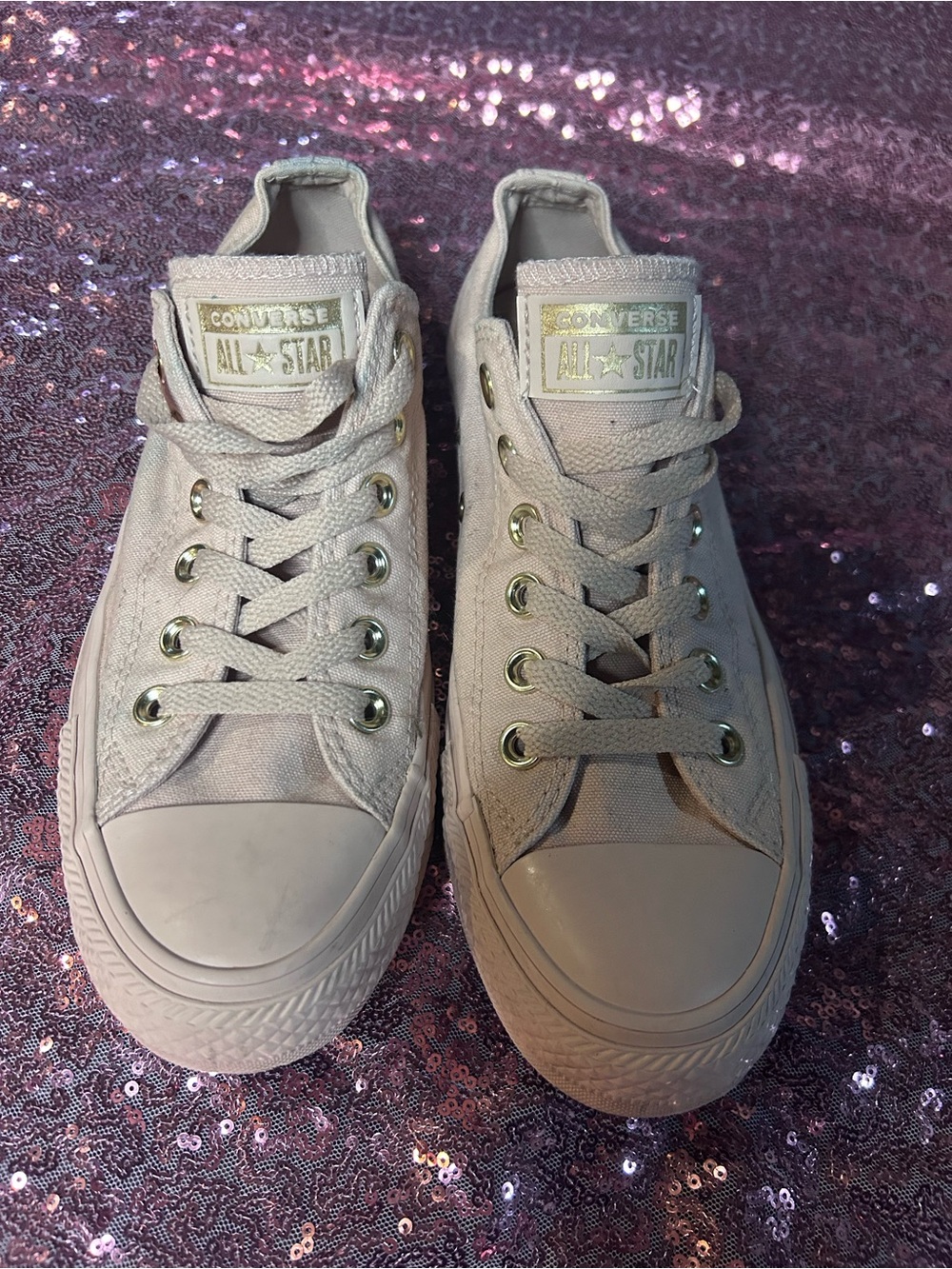 Converse All Star Low Top Sneakers in Pale neural Pink with Gold Eyelets - 7